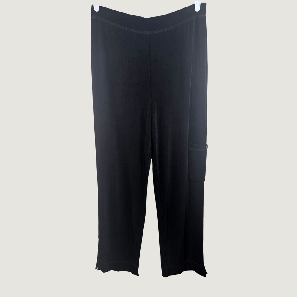 Chicos Travelers Jacy Slinky Pants Black Straight Cargo Pocket Minimalist Lagen